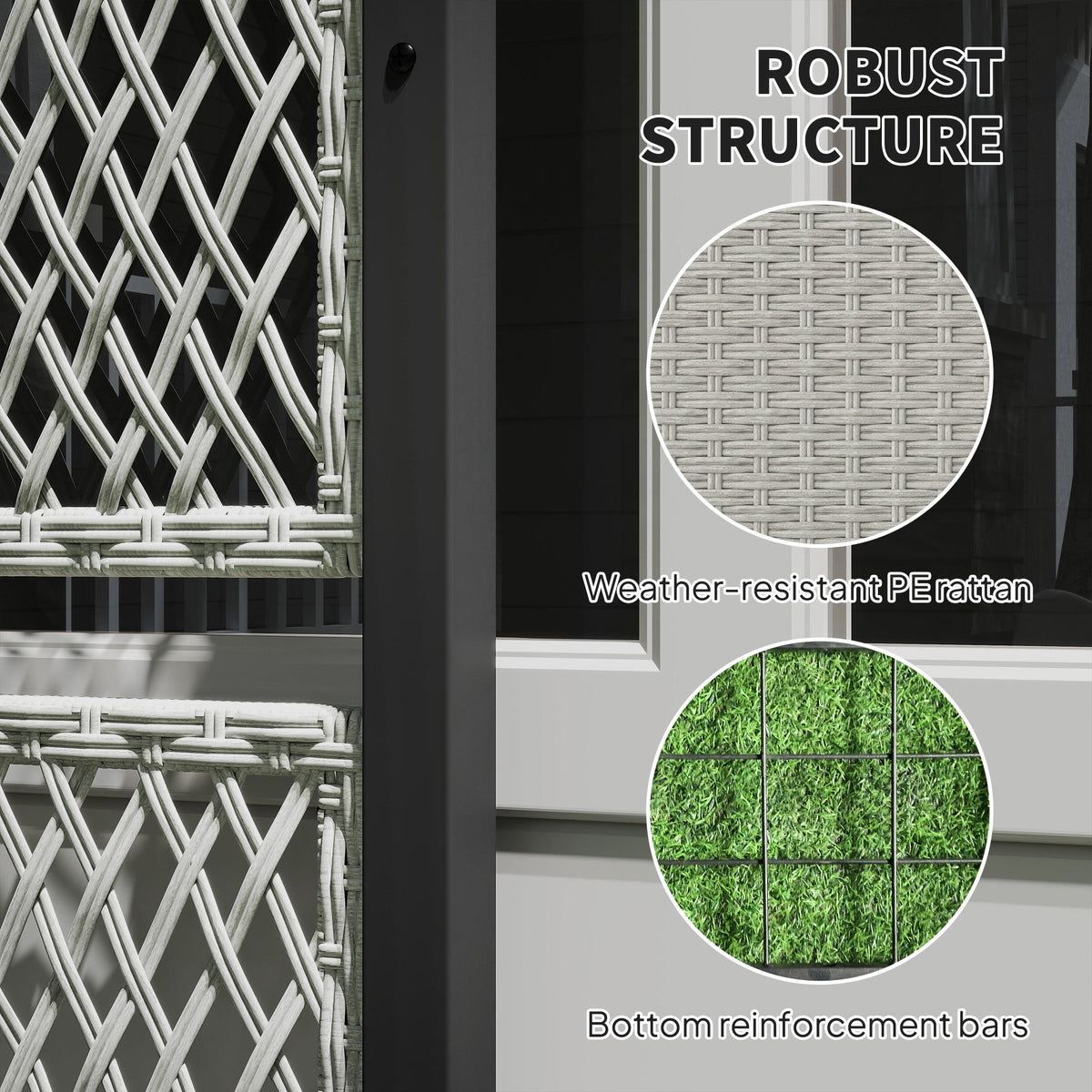 58" Wicker Outdoor Planter with Trellis and Privacy Screen, Mixed Grey