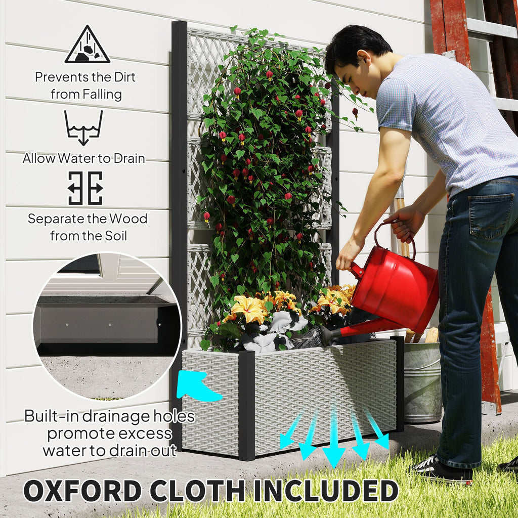 58" Wicker Outdoor Planter with Trellis and Privacy Screen, Mixed Grey