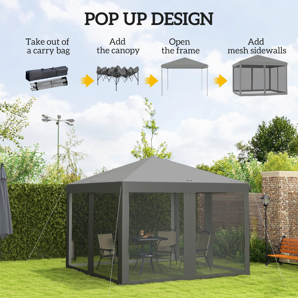 10' x 10' Pop Up Canopy Tent with Mesh Sidewalls and Carry Bag, Light Grey