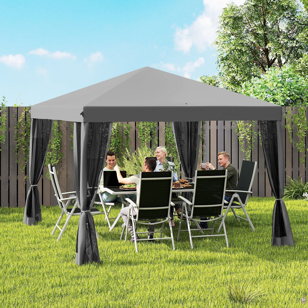 10' x 10' Pop Up Canopy Tent with Mesh Sidewalls and Carry Bag, Light Grey