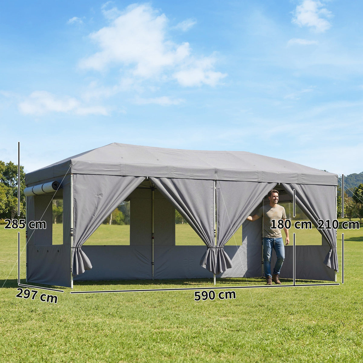 3 x 6 m Pop Up Gazebo with 6 Sidewalls, Wheeled Bag & Sandbags, Dark Grey