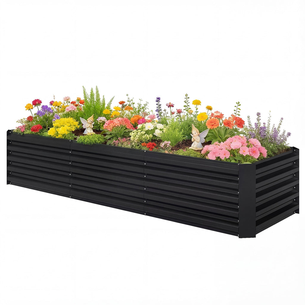 8 x 2.6 x 1.5ft Galvanized Raised Garden Bed with Open Bottom, Black