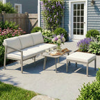 3 Piece Garden Furniture Set with Sofa, Footstool and Coffee Table, Grey