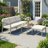 3 Piece Garden Furniture Set with Sofa, Footstool and Coffee Table, Grey