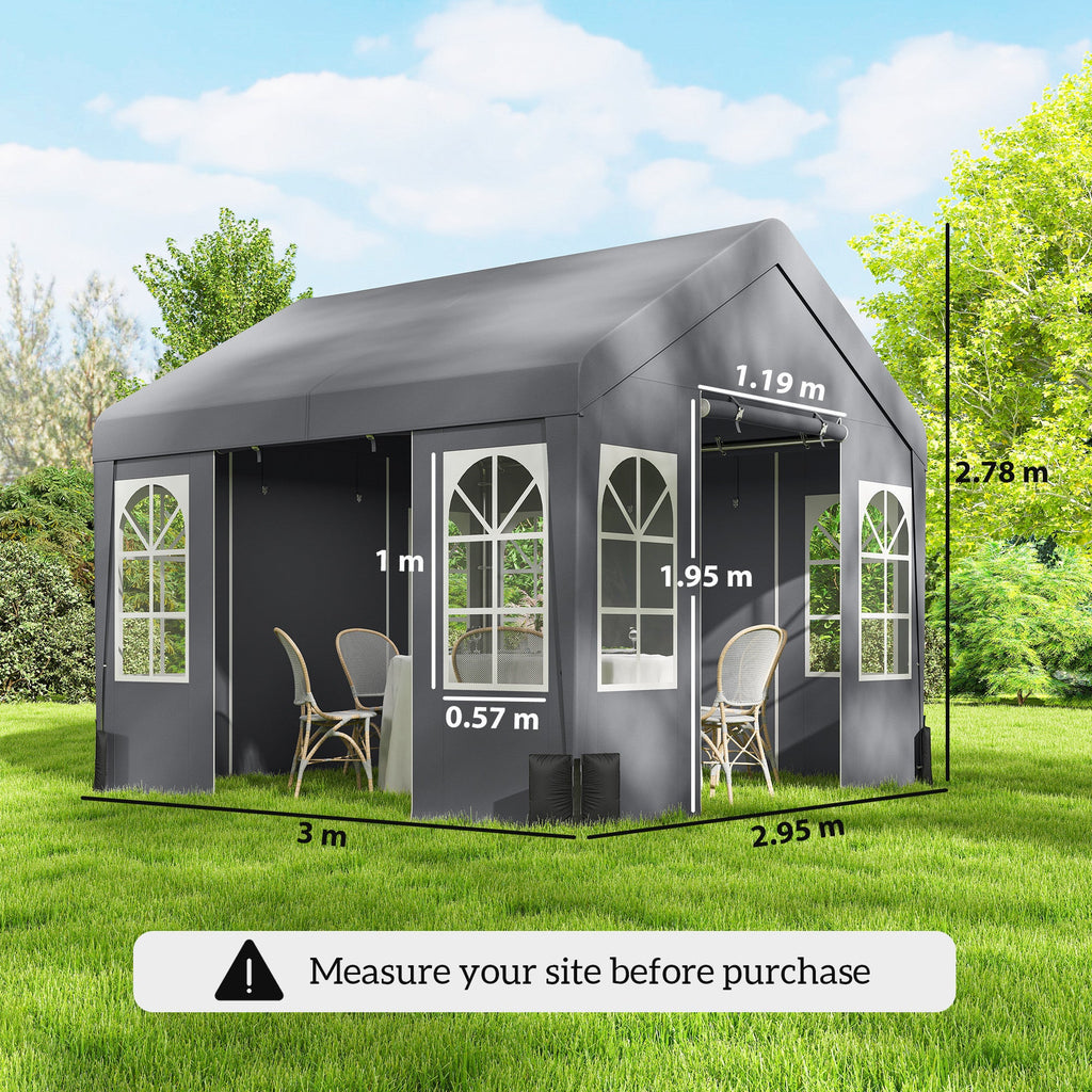 3 x 3 m Heavy Duty Garden Gazebo with Sides, Windows & 4 Weight Bags, Grey