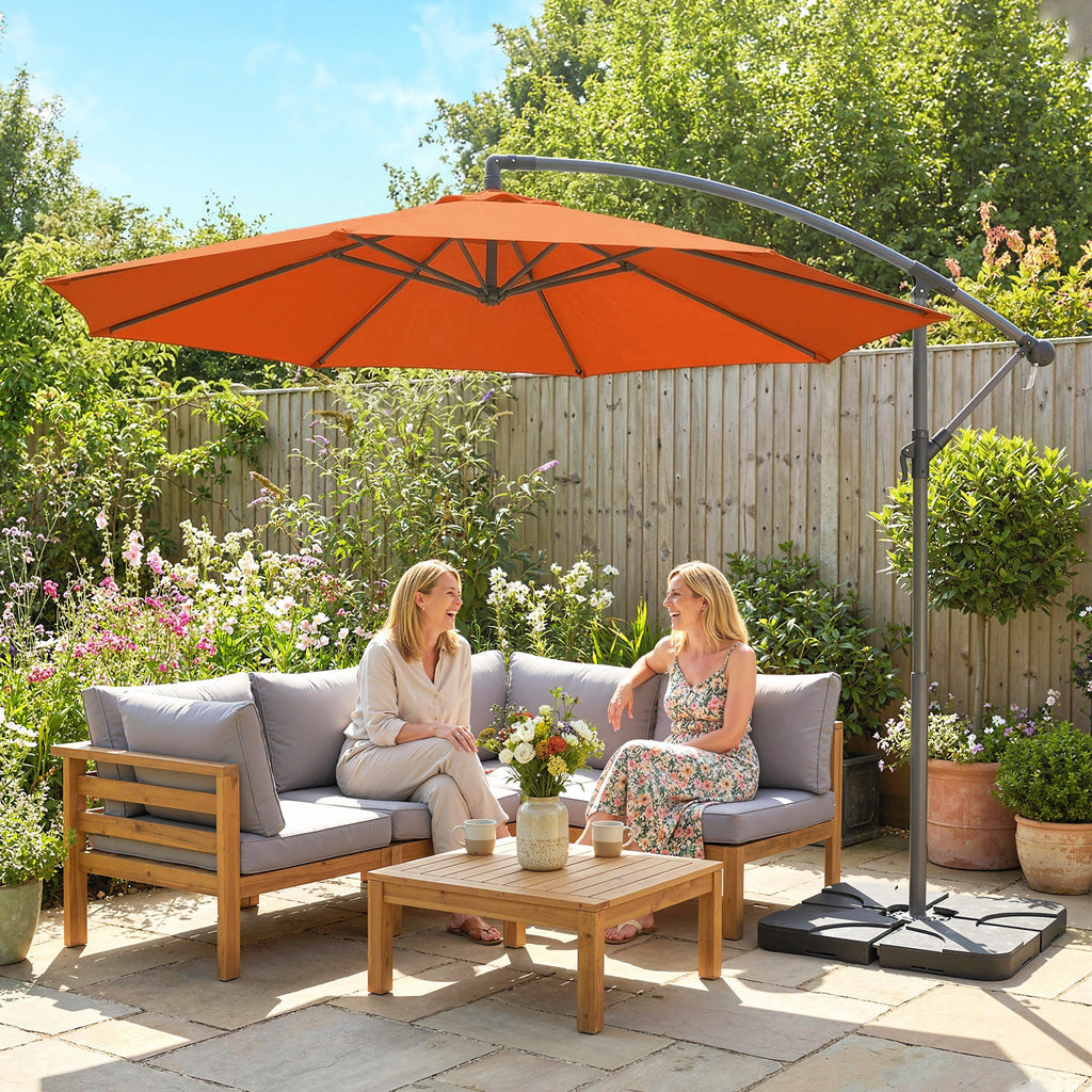3 m Cantilever Parasol with Weights, Cover & Cross Base, Orange