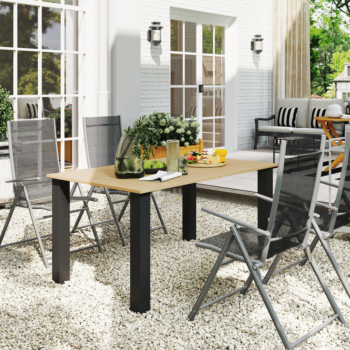 150 x 90 x 73 cm Garden Dining Table with Parasol Hole, Brown