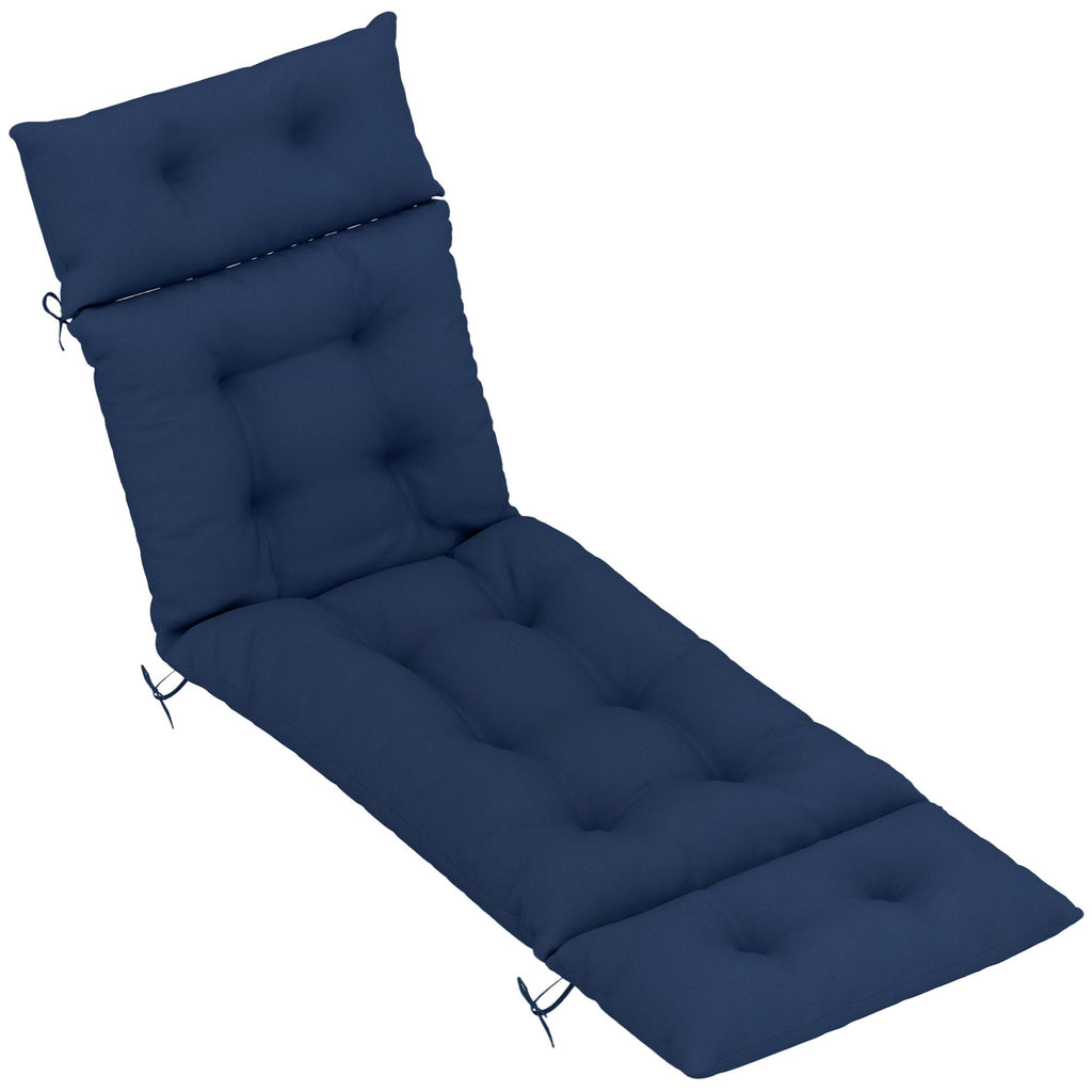 Tufted 74.8" x 22" x 4" Outdoor Chaise Lounge Cushion with Ties, Navy Blue