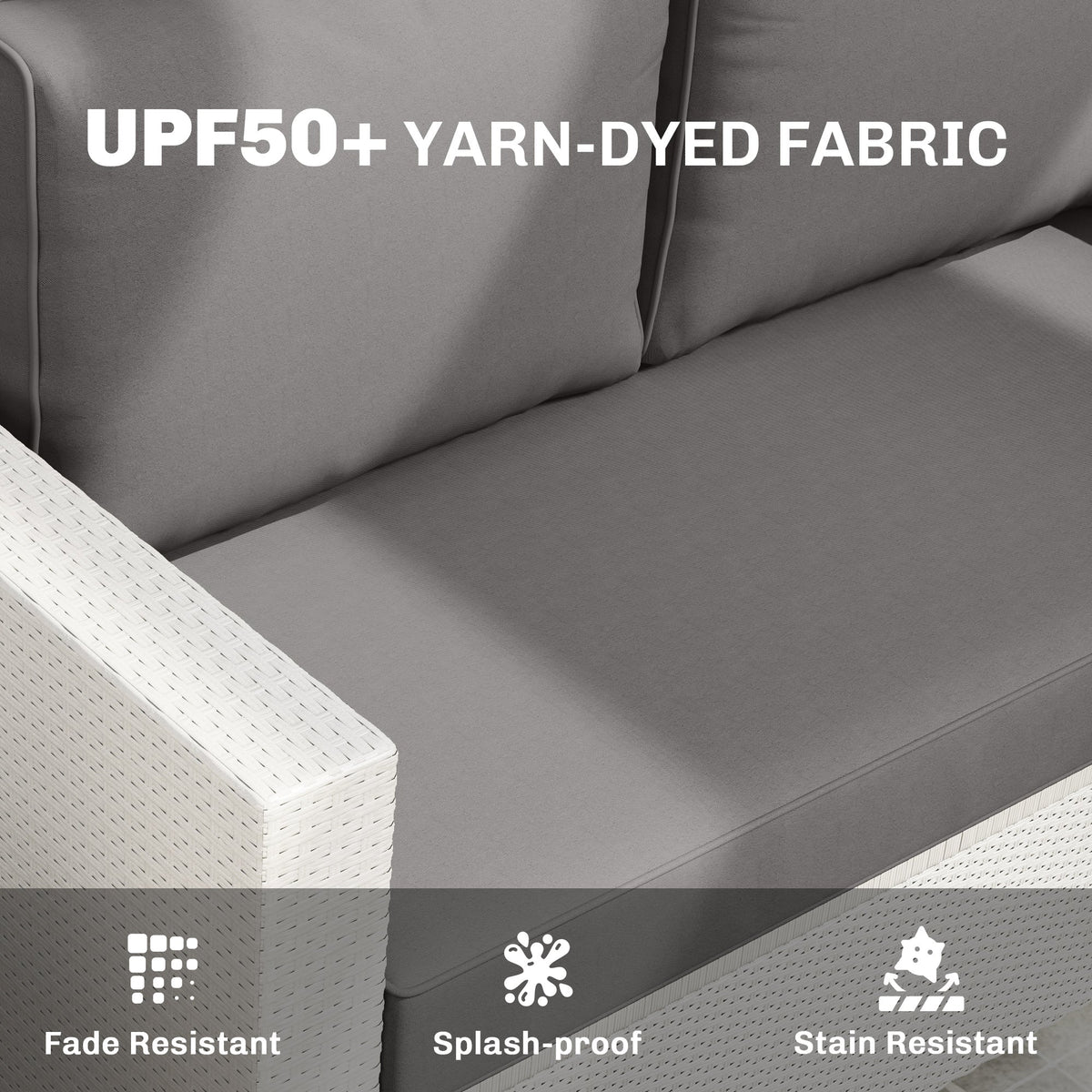 2 Seater Outdoor Seat Cushions with Backrest, Light Grey