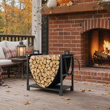 19 Inch Heavy Duty Steel Firewood Rack with Canvas Carrier for Indoor Fireplace Storage, Black