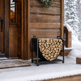 19 Inch Heavy Duty Steel Firewood Rack with Canvas Carrier for Indoor Fireplace Storage, Black