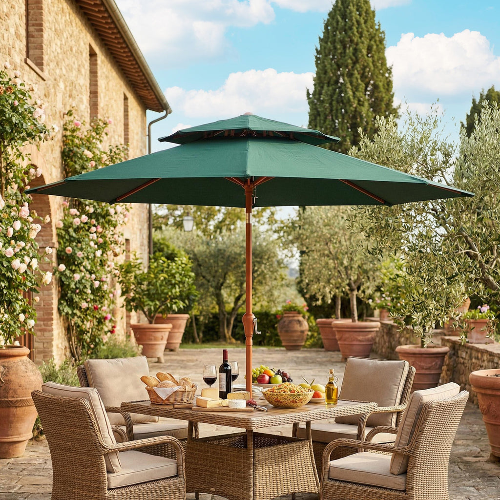 104'' x 104'' Patio Umbrella with Crank and Double Top, Green