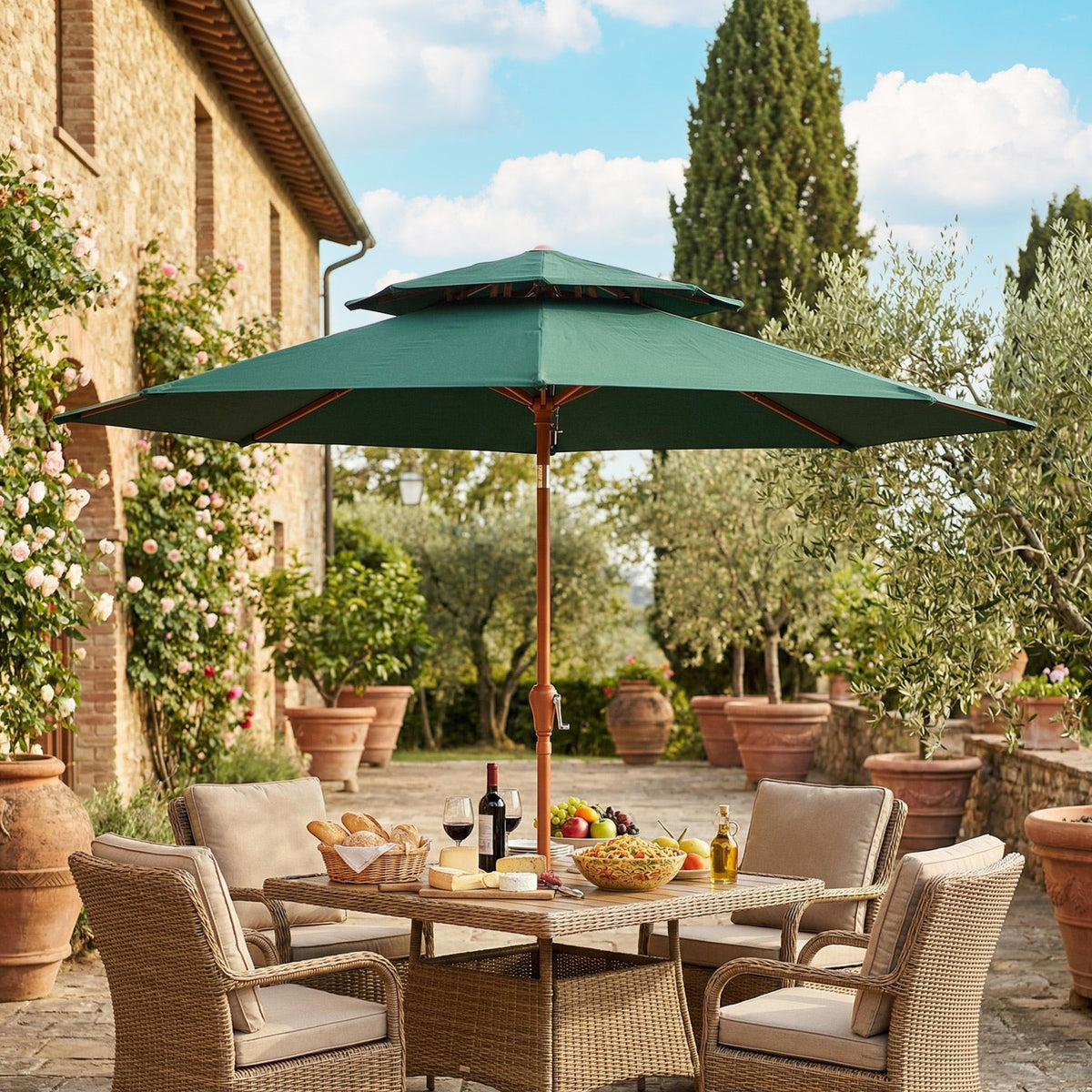 104'' x 104'' Patio Umbrella with Crank and Double Top, Green
