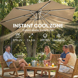 3 m Cantilever Parasol with Solar LED Light, Cover & 360° Rotation, Khaki