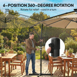 3 m Cantilever Parasol with Solar LED Light, Cover & 360° Rotation, Khaki