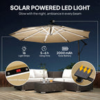 3 m Cantilever Parasol with Solar LED Light, Cover & 360° Rotation, Khaki