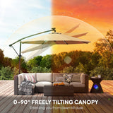 3 m Cantilever Parasol with Solar LED Light, Cover & 360° Rotation, Khaki