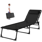 Folding Chaise Lounge Chair with 4-Position Reclining Back & Breathable Mesh Seat, Black