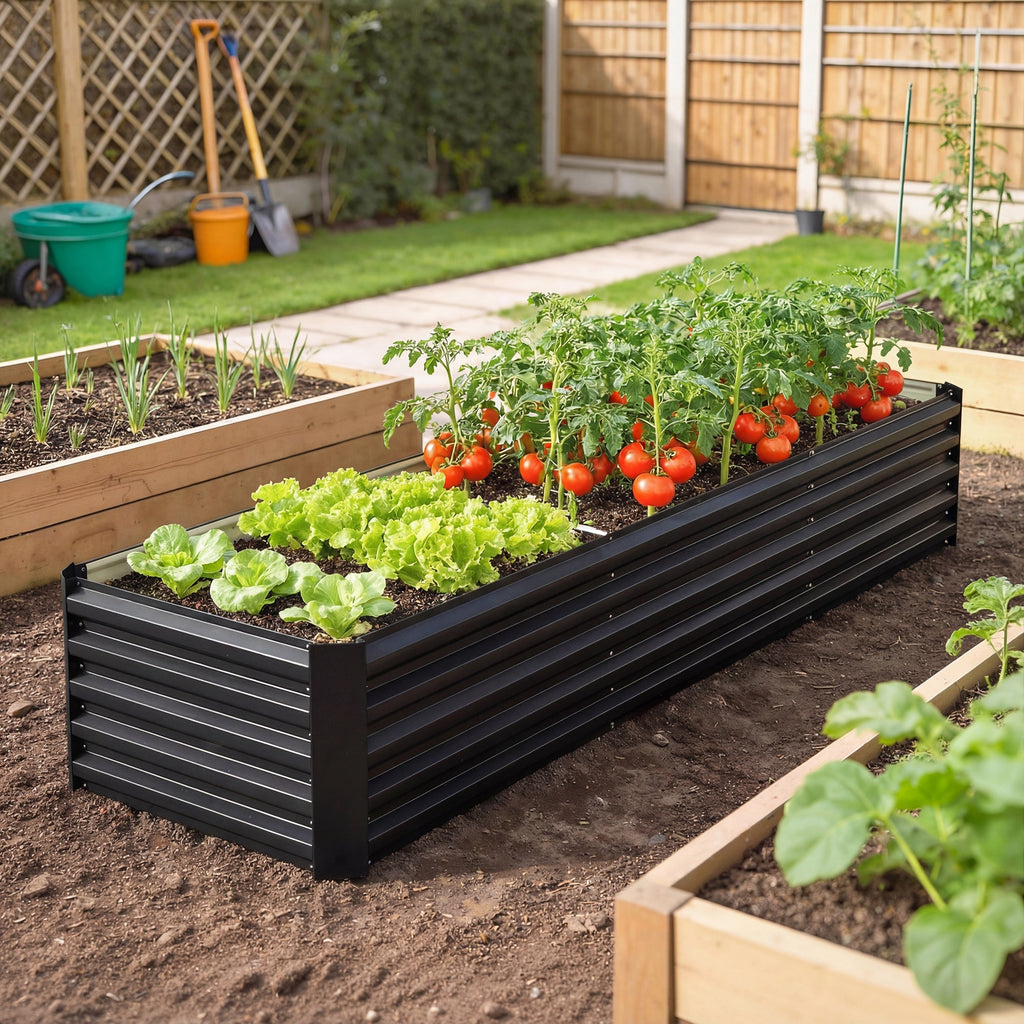 8 x 2.6 x 1.5ft Galvanized Raised Garden Bed with Open Bottom, Black
