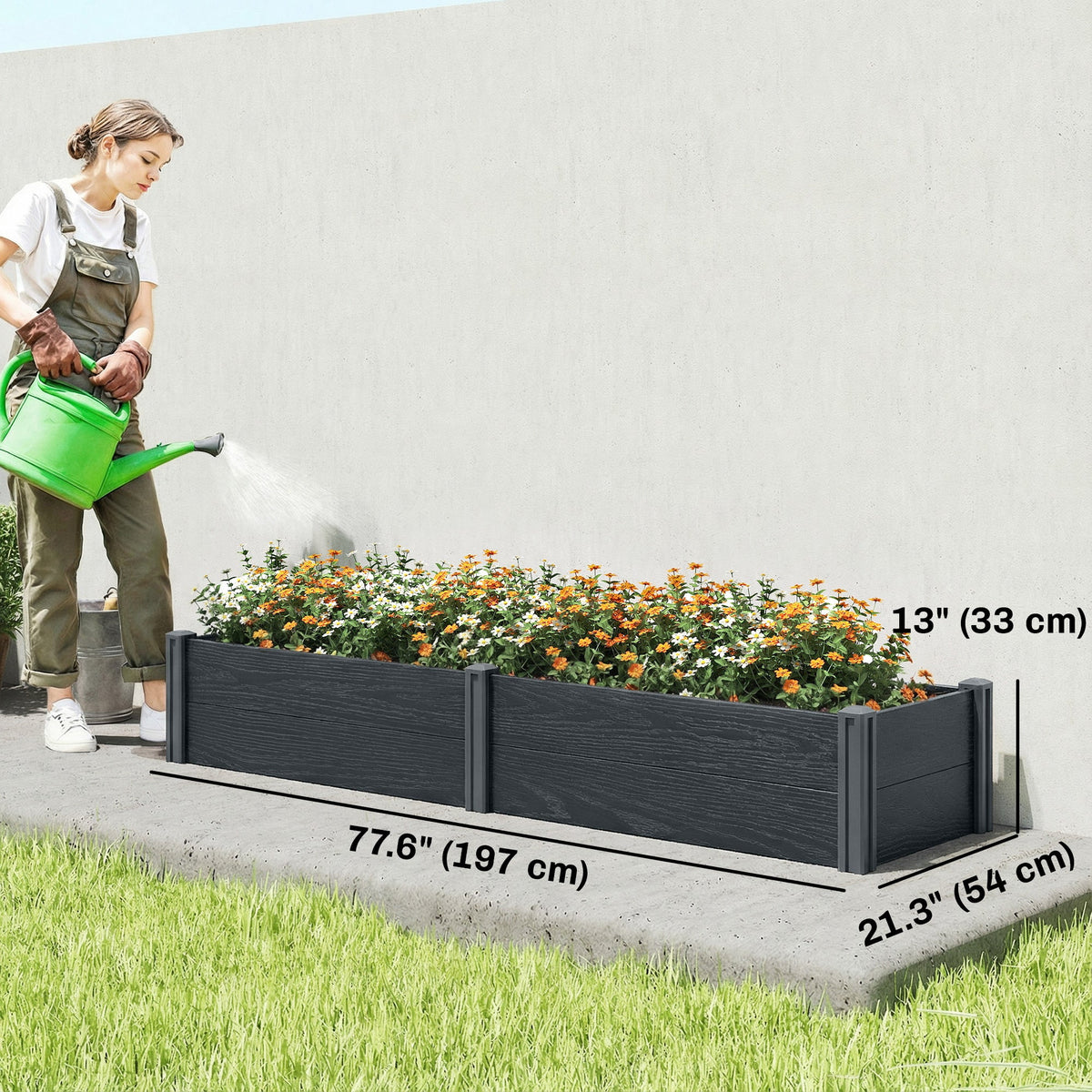6.5 x 2 x 1ft Vinyl Raised Garden Bed with Divider, Grey Wood Effect