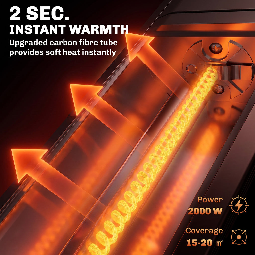 2000W Infrared Wall-Mount Heater with APP, Touch & Remote, IP65, 9 Levels, Black