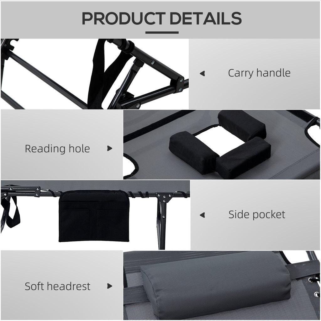 2-Piece Folding Chaise Lounge with Face Hole, Gray