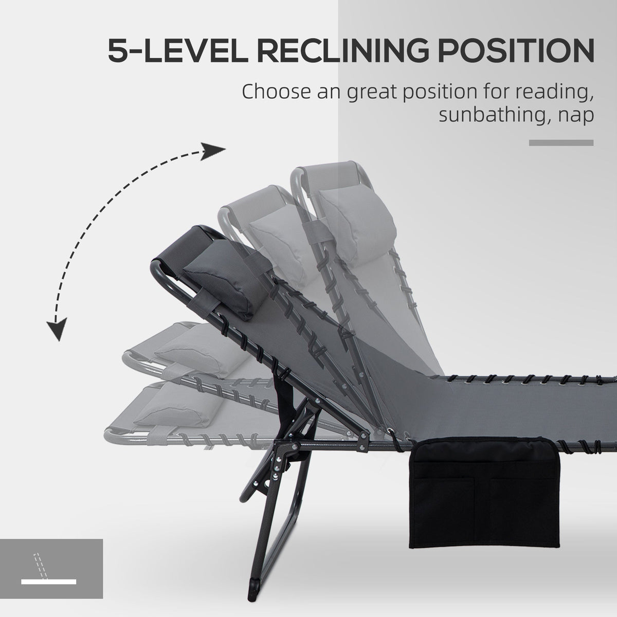 2-Piece Folding Chaise Lounge with Face Hole, Gray