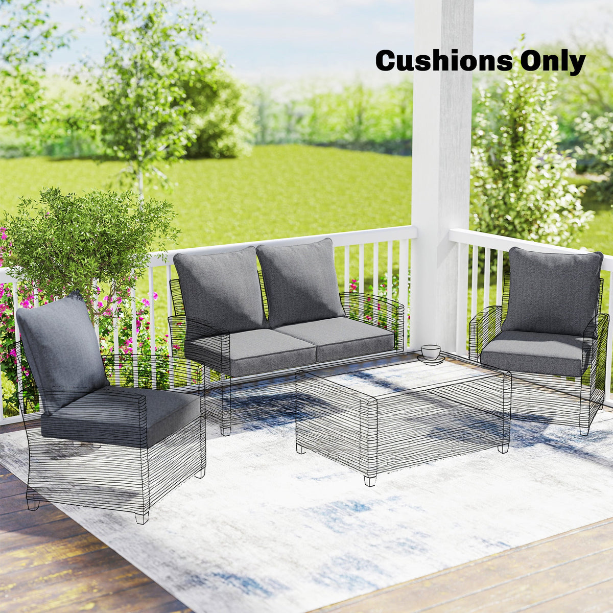Set of 4 Outdoor Chair Cushions, 24" x 24", Grey