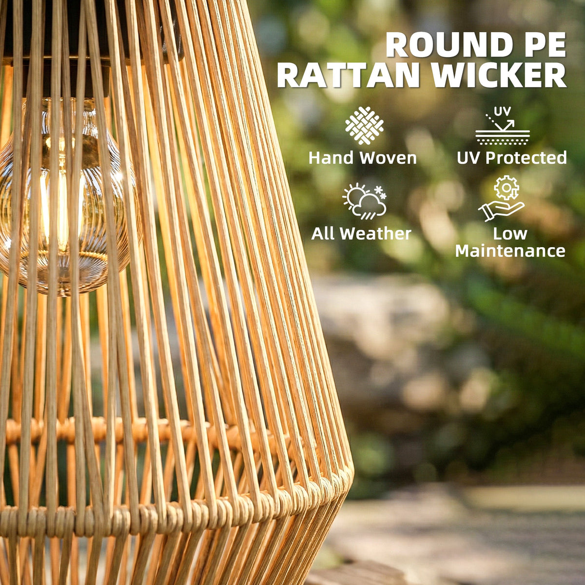 2 Pack Hanging Solar Rattan Lanterns with Auto On/Off, Brown