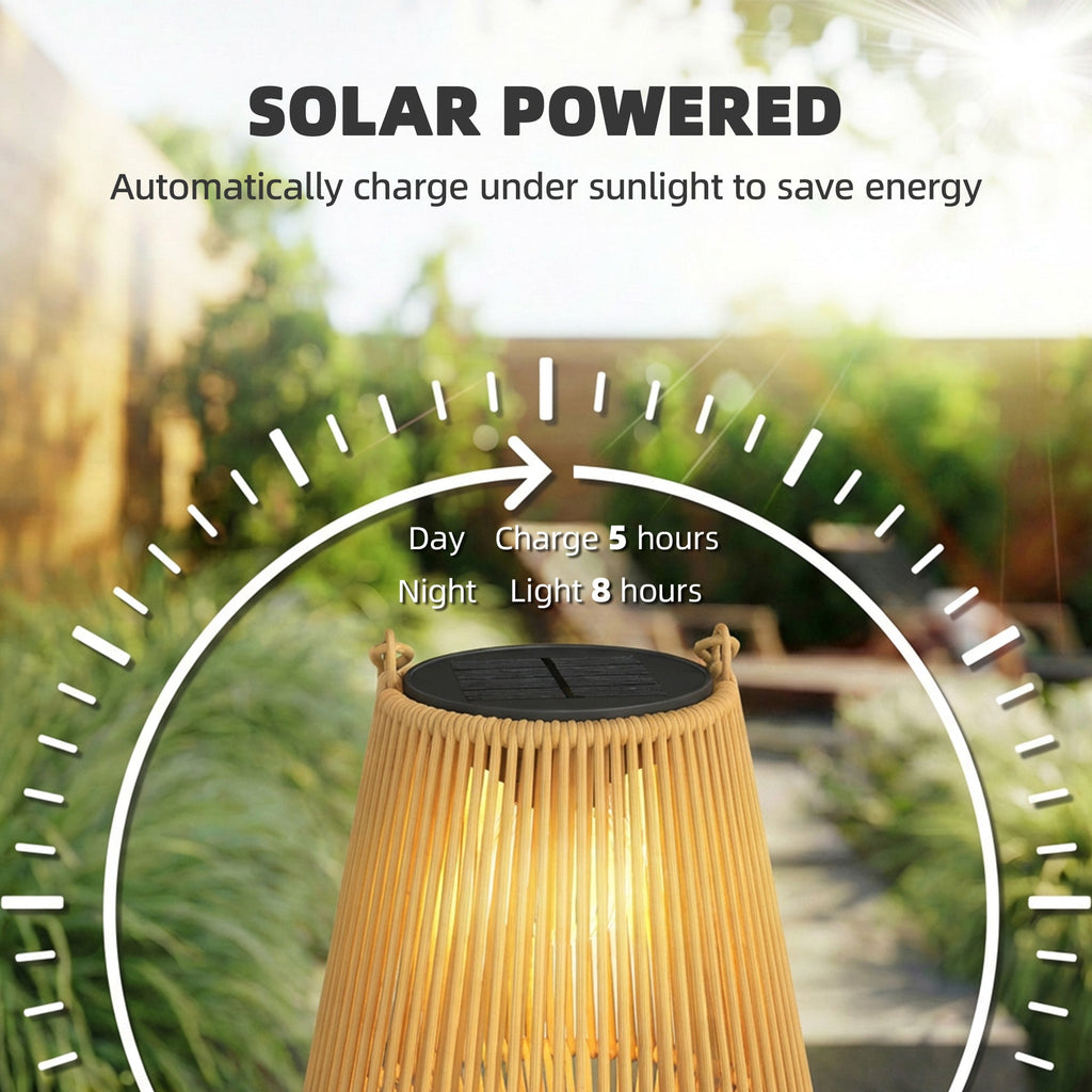 2 Pack Hanging Solar Rattan Lanterns with Auto On/Off, Brown