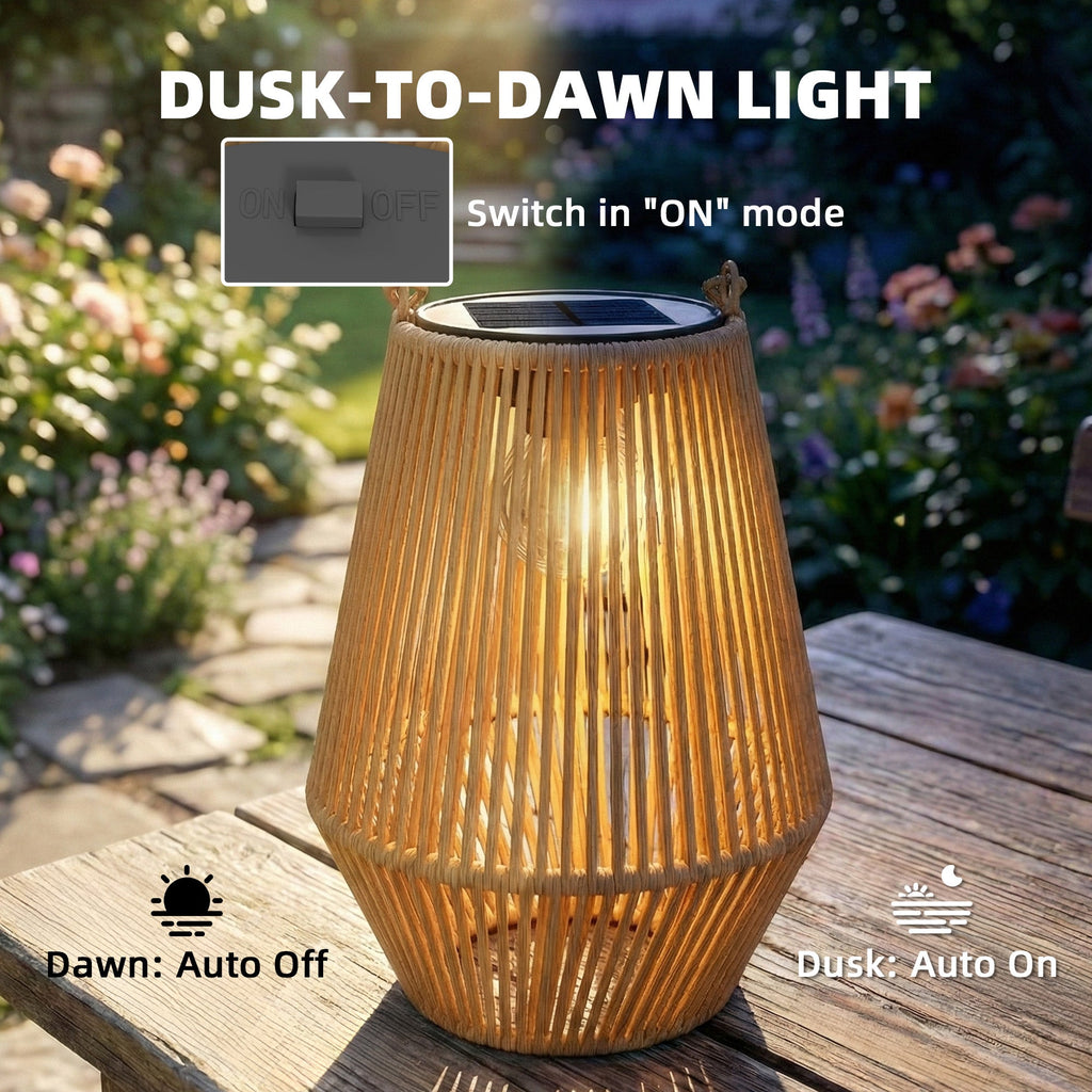 2 Pack Hanging Solar Rattan Lanterns with Auto On/Off, Brown