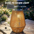 2 Pack Hanging Solar Rattan Lanterns with Auto On/Off, Brown