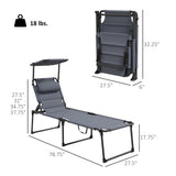 2-Piece Outdoor Lounge Chairs with Sunshade and Pillow, Gray