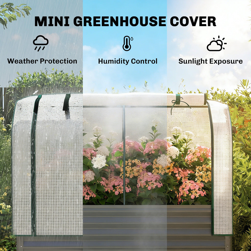 Galvanized Raised Garden Bed with Greenhouse Cover, Dark Gray