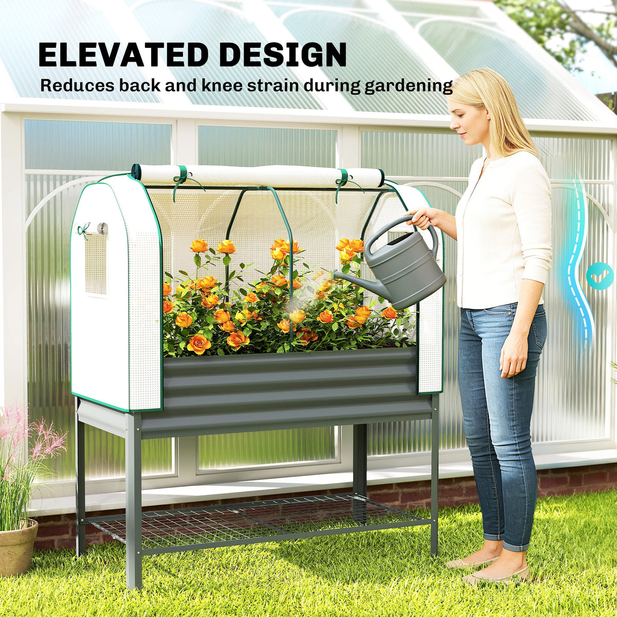 Galvanized Raised Garden Bed with Greenhouse Cover, Dark Gray