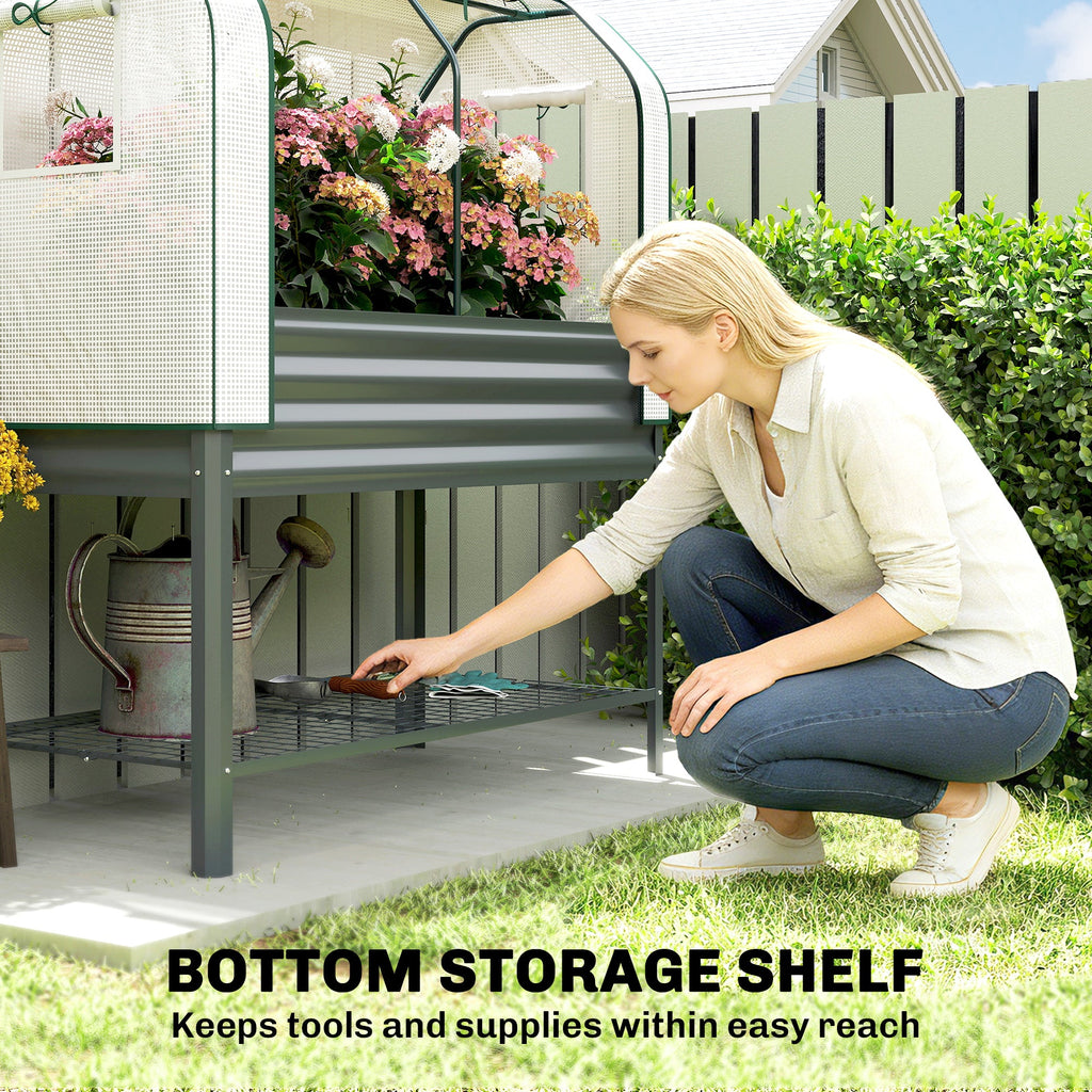 Galvanized Raised Garden Bed with Greenhouse Cover, Dark Gray