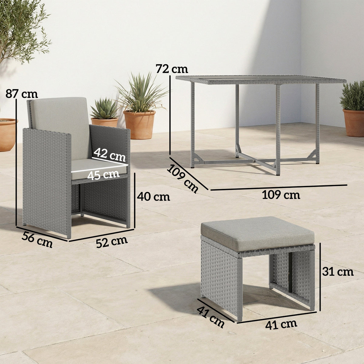 8 Seater Rattan Cube Garden Dining Set with Cushions, Light Grey