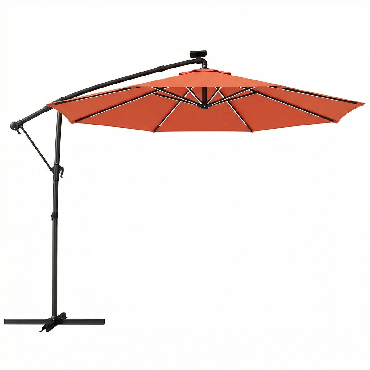 3 m Cantilever Parasol with Solar LED Light, Cover & 360° Rotation, Orange