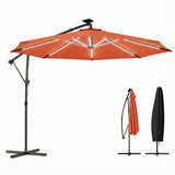 3 m Cantilever Parasol with Solar LED Light, Cover & 360° Rotation, Orange