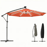 3 m Cantilever Parasol with Solar LED Light, Cover & 360° Rotation, Orange