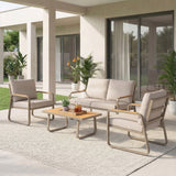4-Piece Patio Set with Metal Frame and Cushions, Loveseat & 2 Chairs, Brown