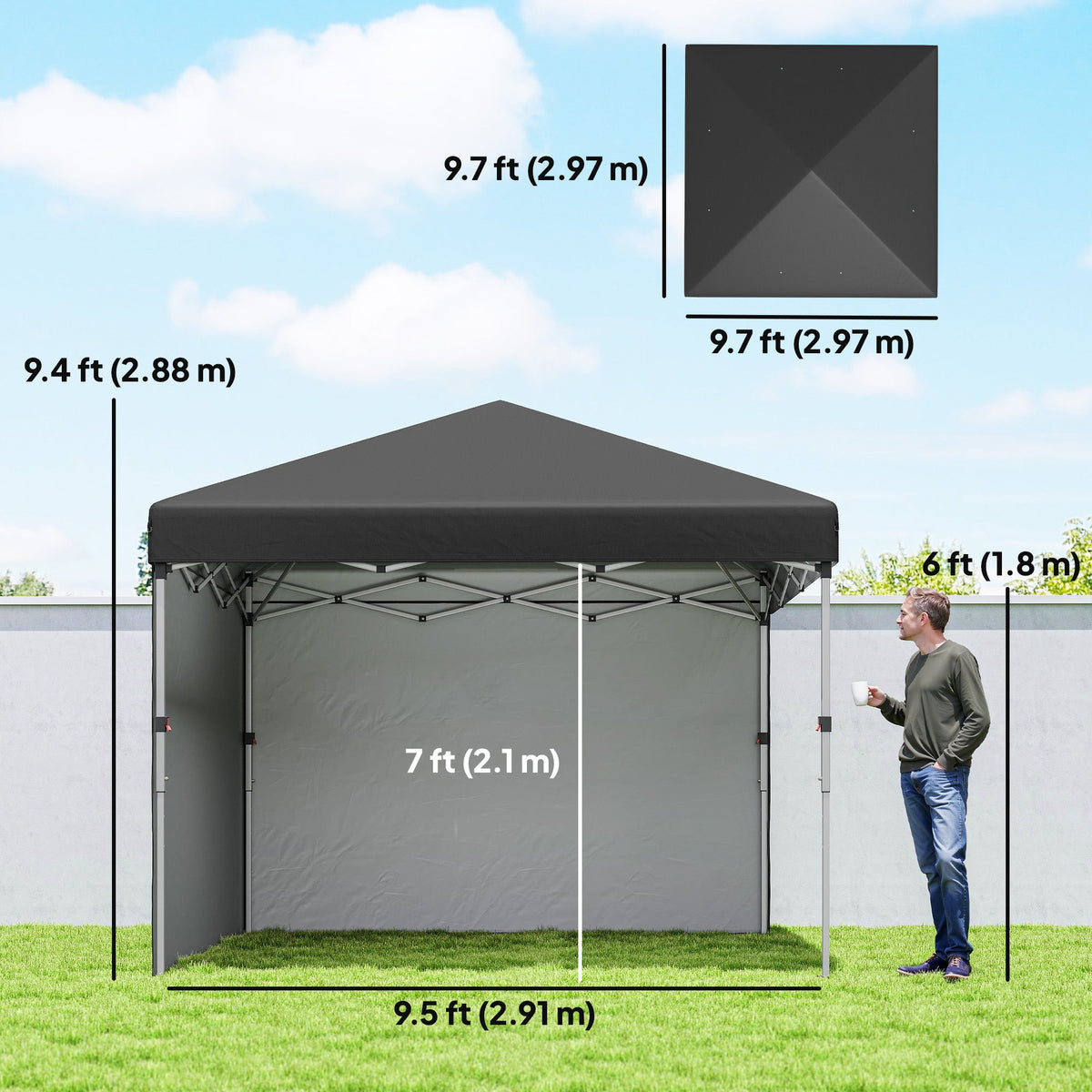 10' x 10' Pop Up Canopy Tent with Sidewalls and Roller Bag, Black