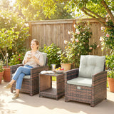 5-Piece Wicker Patio Set with Ottomans & 2-Tier Glass Coffee Table, Brown/Cream
