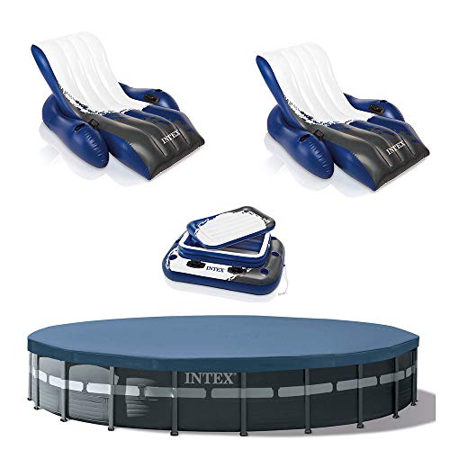 26ft x 52in Above Ground Pool with Inflatable Loungers and Floating Cooler