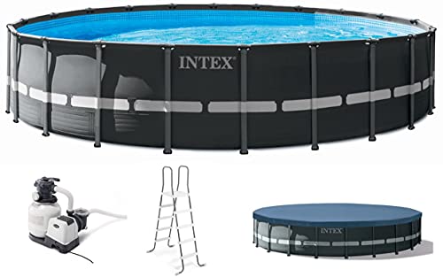 22ft x 52in Round Above Ground Pool Set with Sand Filter Pump, Ladder & Cover
