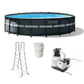 18ft x 52in Round Above Ground Pool Set with Sand Filter Pump, Ladder & Cover