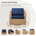 CHITA 5 Pieces Wicker Patio Furniture Set, Outdoor Conversation Set with 2 Pieces Rattan Swivel Chairs, 2 Pieces Ottomans, Thickened Cushions and Side Table