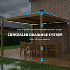 10' x 10' Louvered Pergola with Solar LED Lights and Adjustable Roof, Brown