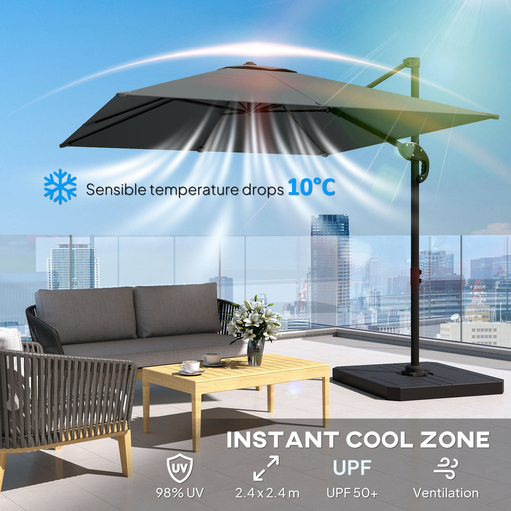 8' x 8' Cantilever Patio Umbrella with Base Weights, Dark Grey