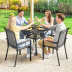 5 Piece Garden Dining Set with Stackable Chairs and Parasol Hole, Dark Grey